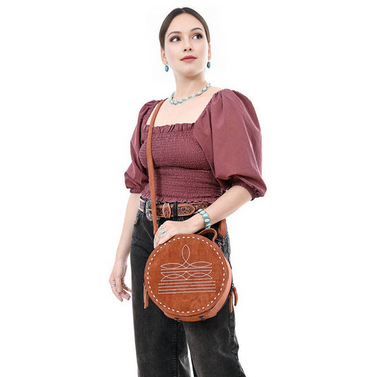 Sacoche Ronde | Tan Western Boho Suede Canteen