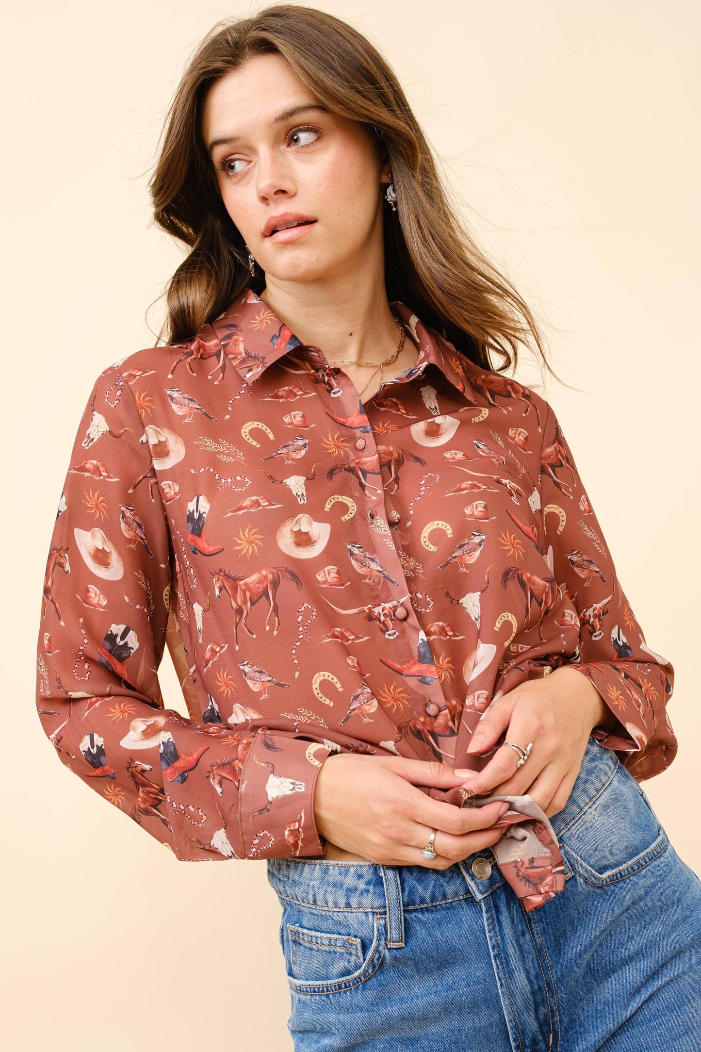 Blue B | Shirt | Western Print Russet