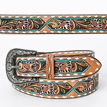 Charger l'image dans la galerie, Ceinture | Fleuri turquoise buckstitch blanc