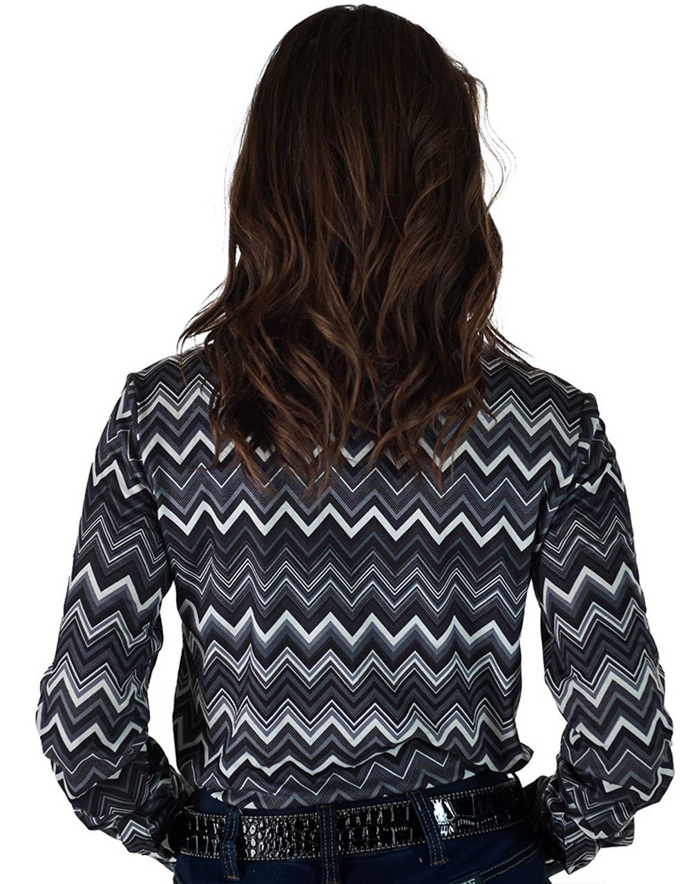 Cowgirl Tuff | Chemise Pullover | Grayscale Chevron Stretch Jersey (S, M, XL)