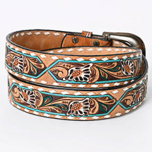 Charger l'image dans la galerie, Ceinture | Fleuri turquoise buckstitch blanc
