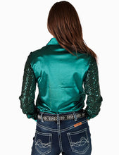 Load the image into the gallery, BIENTÔT DISPONIBLES | Cowgirl Tuff | Chemise Pullover | Turquoise Satin with Sequin Sheer