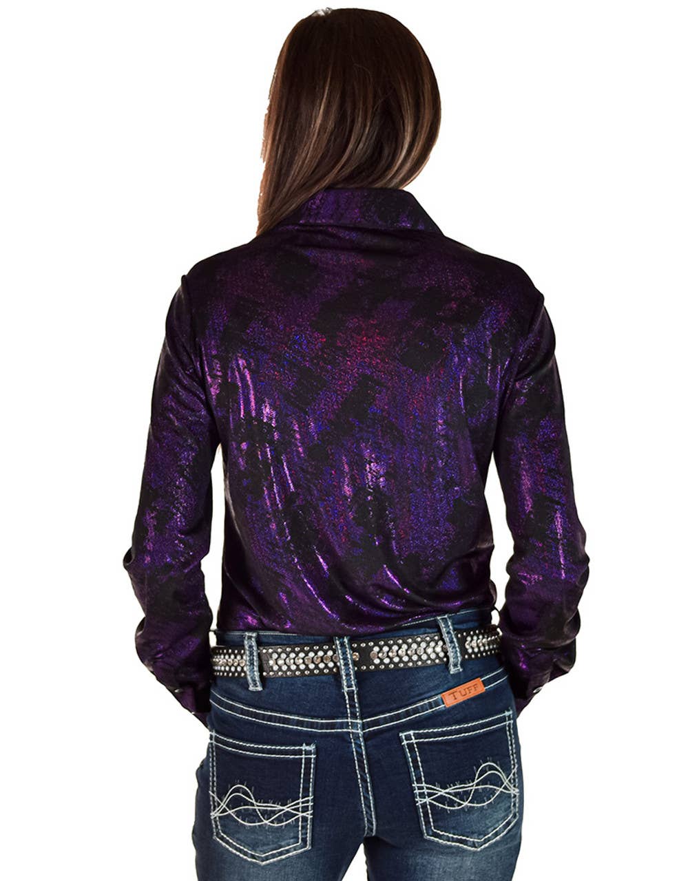 Cowgirl Tuff | Pullover Shirt | Iridescent Swishes Over Black