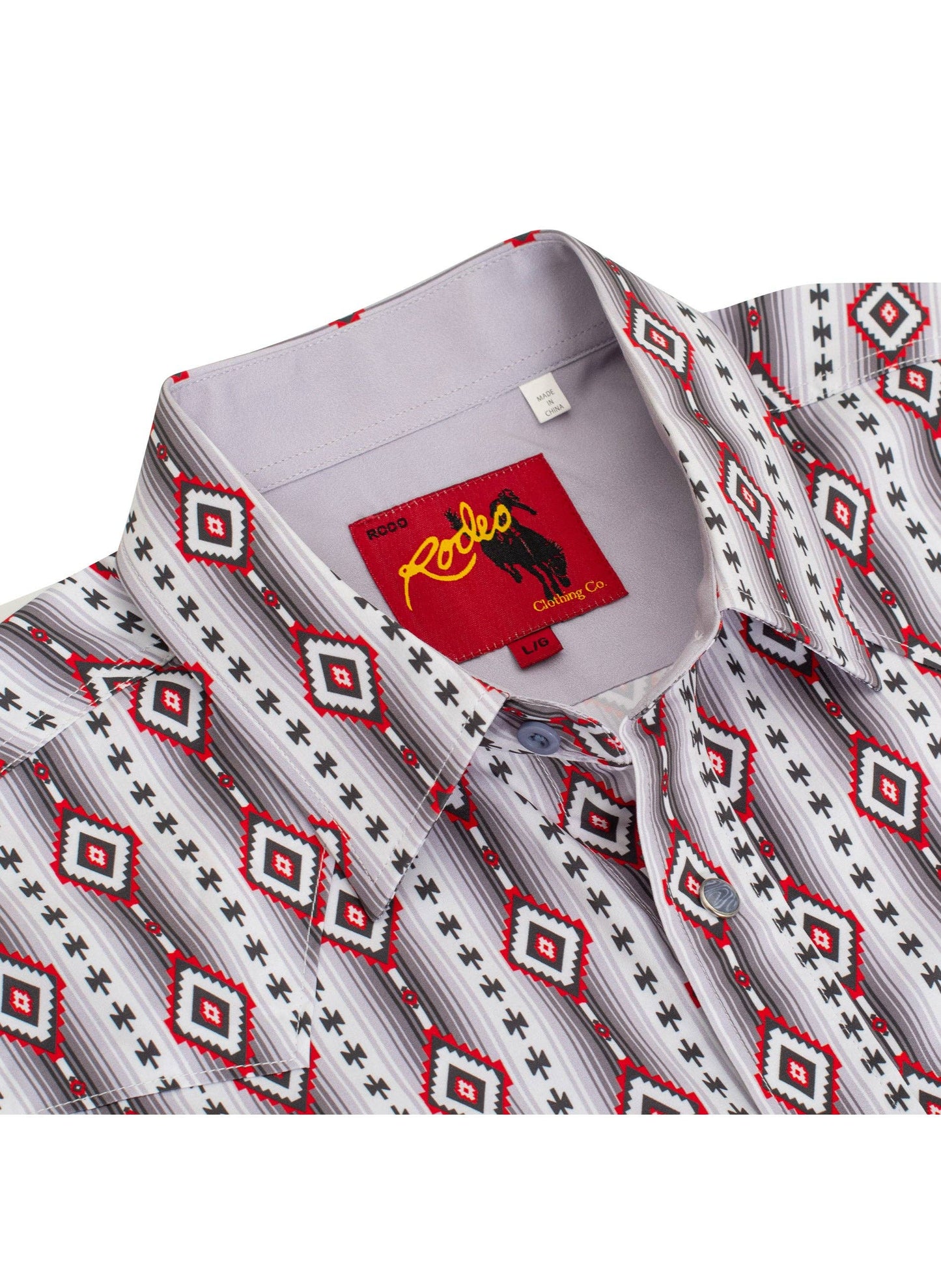 Rodeo Clothing | Shirt | Pearl Snap Aztec Red Print Shirt