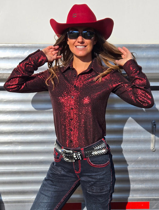 Cowgirl Tuff | Pullover Shirt | Red Shimmer over Black