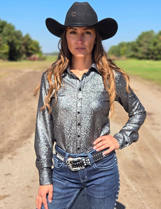 Cowgirl Tuff | Pullover Shirt | Chrome Shimmer over Black