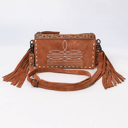 Sacoche à Bandoulière | Tan Embroidery & Tooled Leather Accent