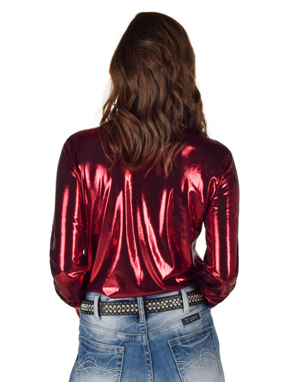Cowgirl Tuff | Pullover Shirt | Red Shiny Metallic Lightweight Jersey