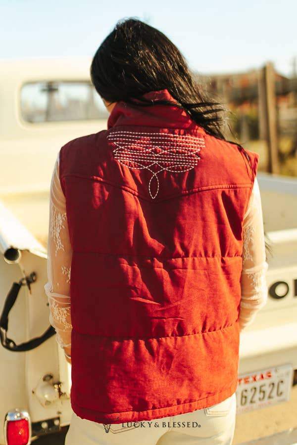 L&B | Puffer Vest | Wine Aztec Lining Boot Stitch