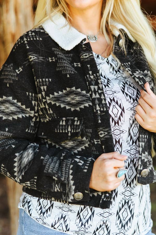 L&B | Jacket | Aztec Black & Ivory Sherpa