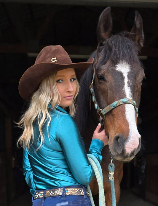 Cowgirl Tuff | Pullover Shirt | Deep Turquoise Satin