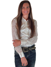 Charger l'image dans la galerie, Cowgirl Tuff | Chemise Pullover | White Satin And Velvet Floral Sleeves (L & XL)