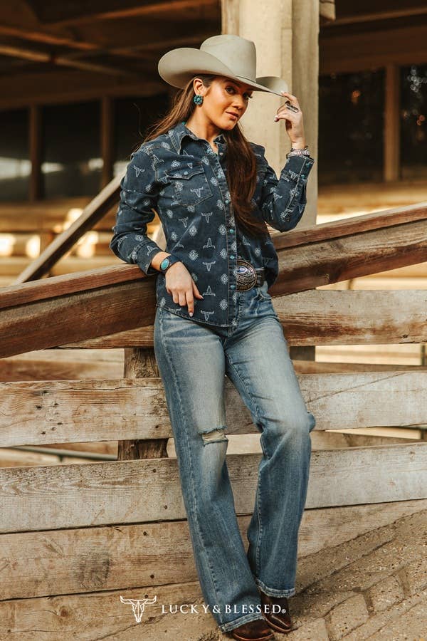 L&B | Chemise | Vintage Mid Wash Cowskull Aztec