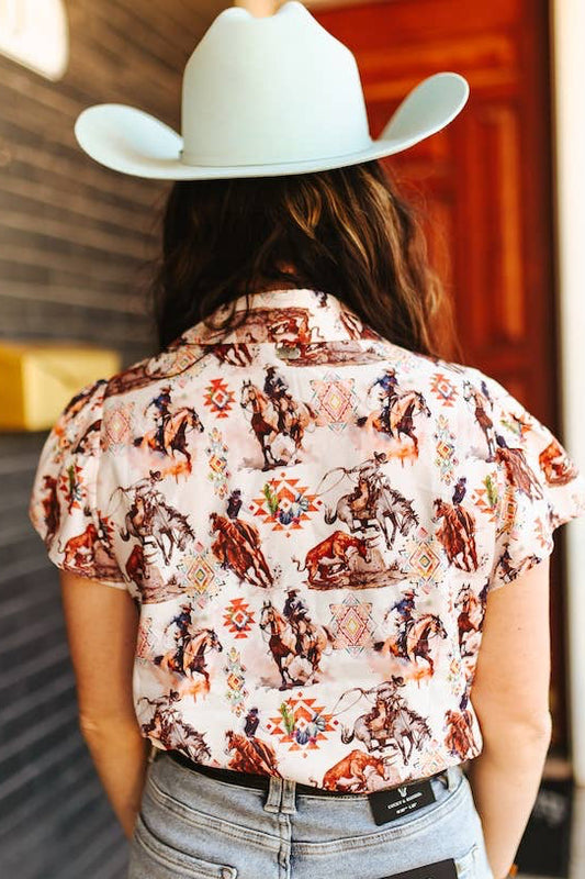 L&B | Blouse | Western Beige Ruffle Sleeve