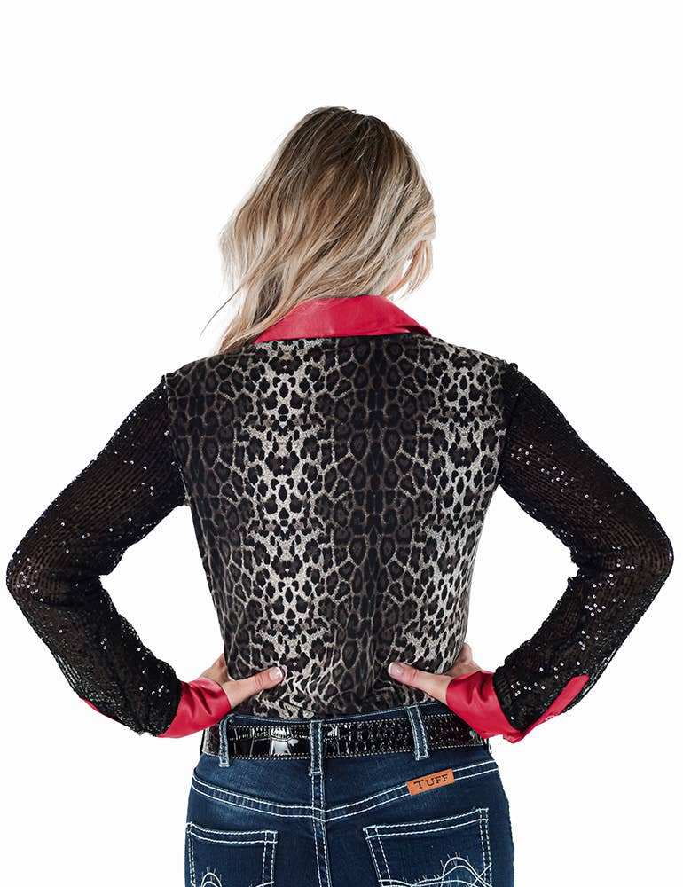 Cowgirl Tuff | Chemise Pull-Over | Gray Leopard Red Satin Collar | Small
