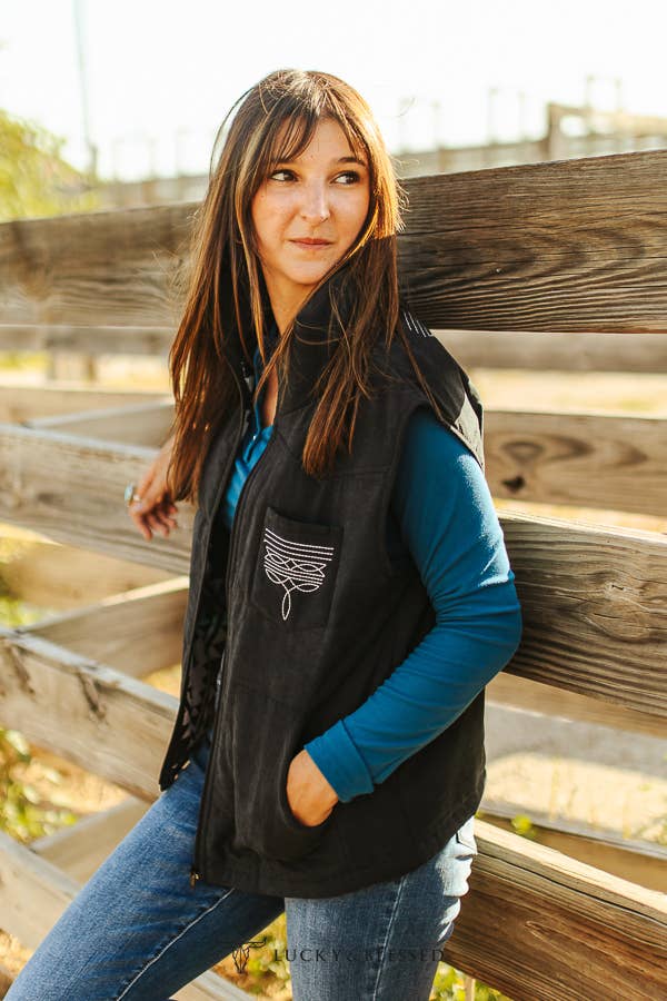 L&B | Puffer Vest | Black Aztec Lining Boot Stitch