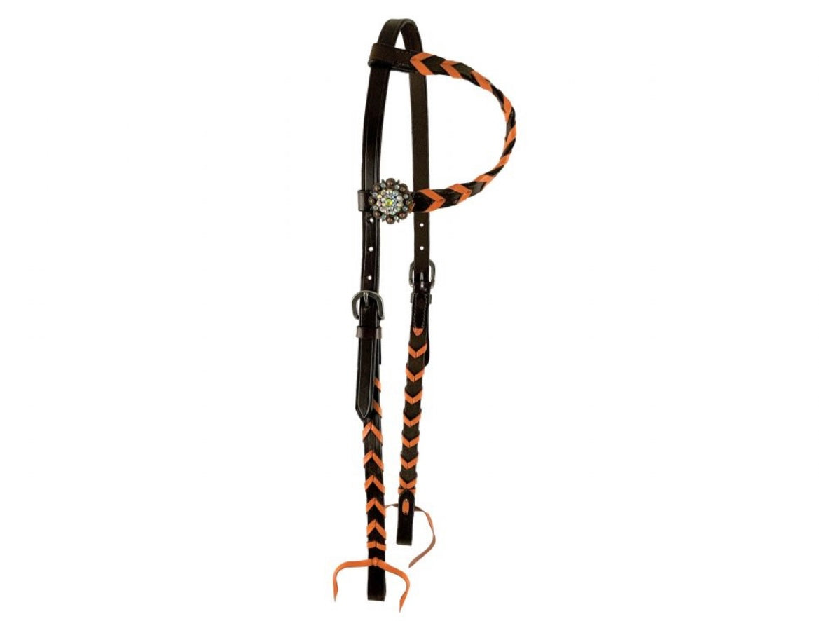 Headstall | One Ear | Orange Braided Lacing