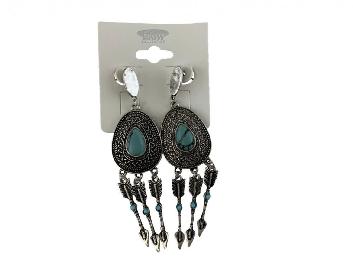 Earrings | Teal Conchos and Feathers