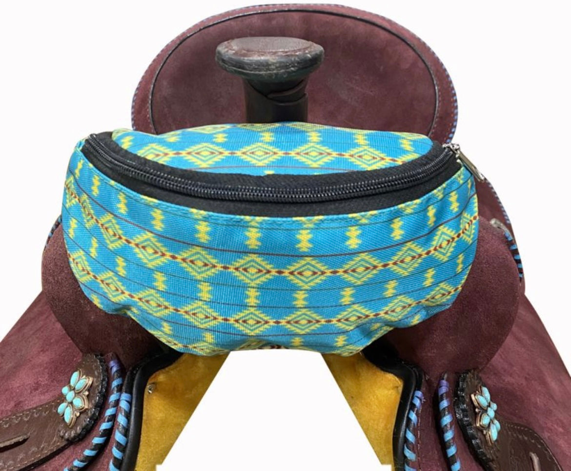 Saddle Pouch | Teal Aztec