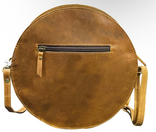 Round Crossbody Bag | Cowhide Inlay
