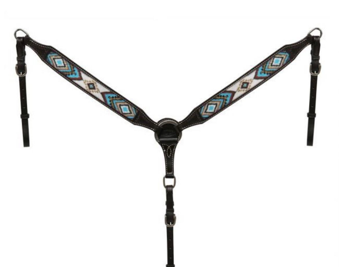 Breastcollar | Teal & White Beads