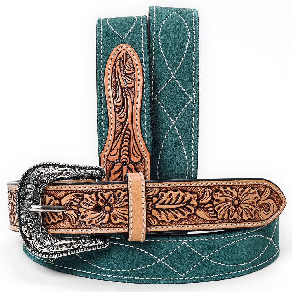 Ceinture | Green Suede & Tooled Leather Inlay