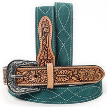 Charger l&#39;image dans la galerie, Ceinture | Green Suede &amp; Tooled Leather Inlay
