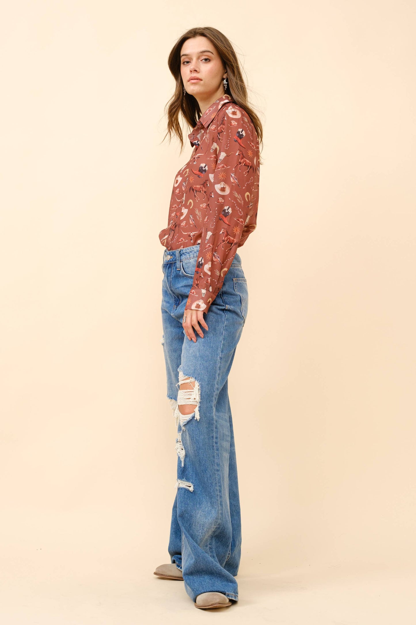 Blue B | Shirt | Western Print Russet