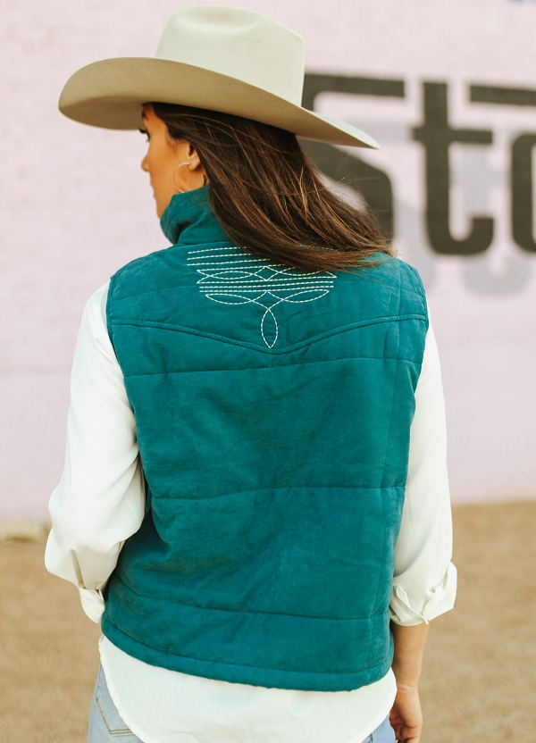 L&B | Veste | Teal Puffer Aztec Lining Boot Stitch