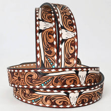 Charger l&#39;image dans la galerie, Ceinture | Cow Skull Turquoise Whipstitch Unisex
