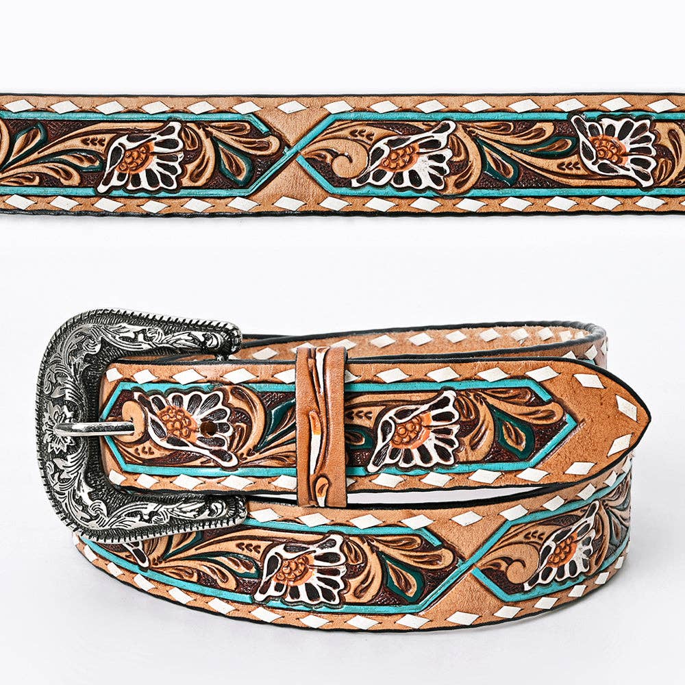 Ceinture | Fleuri turquoise buckstitch blanc