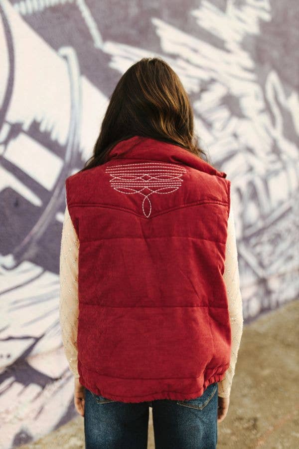 L&B | Puffer Vest | Wine Aztec Lining Boot Stitch
