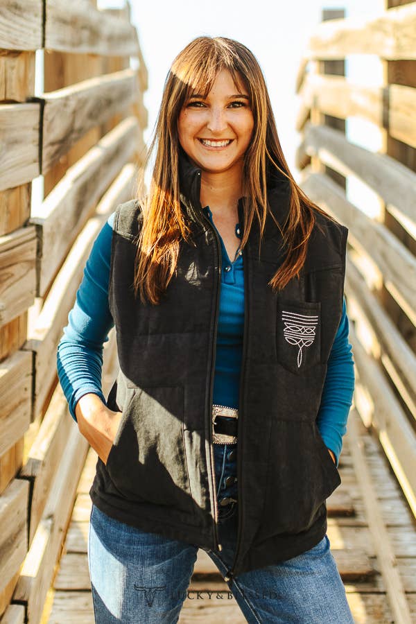L&B | Puffer Vest | Black Aztec Lining Boot Stitch