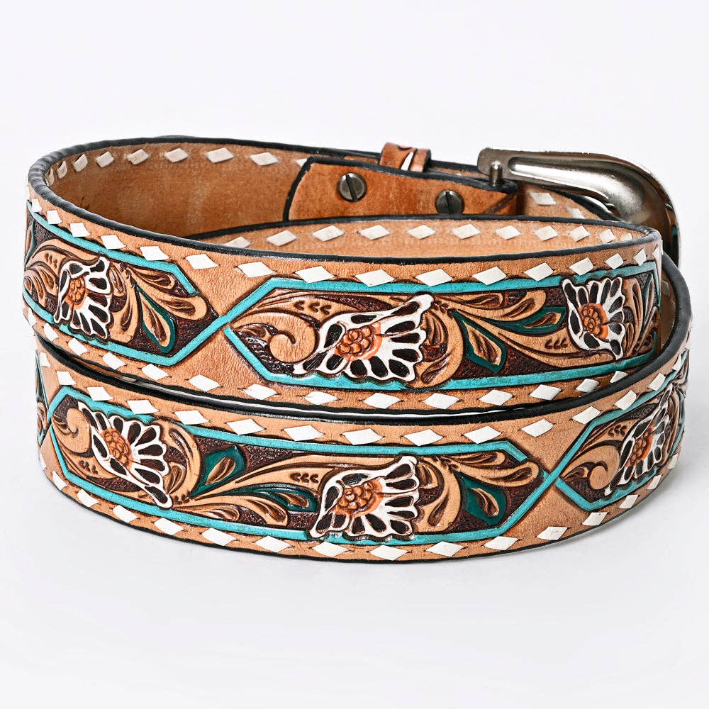 Ceinture | Fleuri turquoise buckstitch blanc