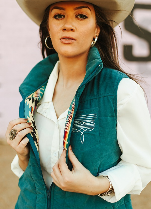 L&B | Veste | Teal Puffer Aztec Lining Boot Stitch