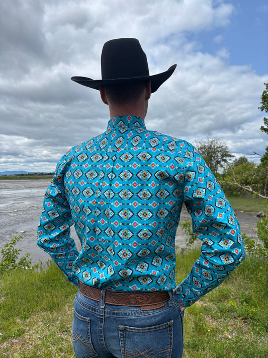 Rodeo Clothing | Chemise | Teal Aztec