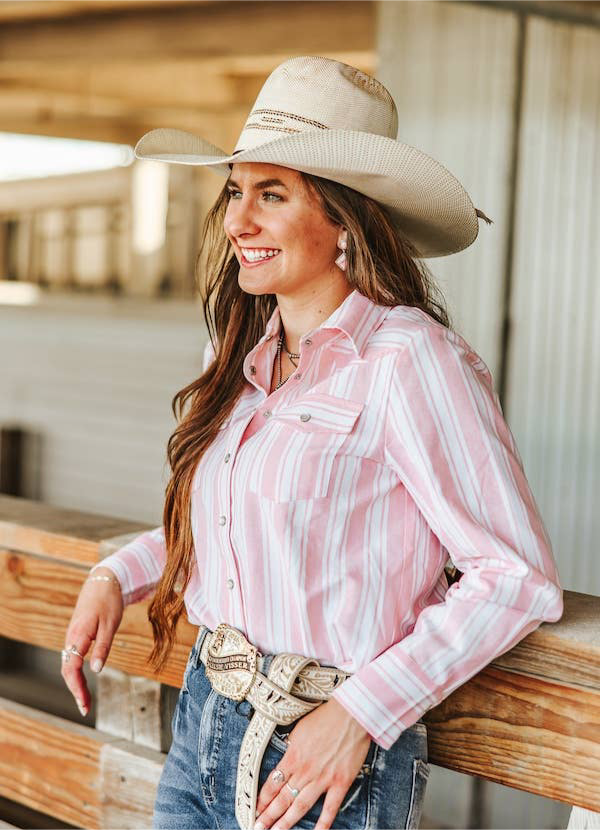 L&B | Chemise | Ivory Pink Striped Western Yoke
