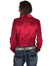 Load the image into the gallery, Cowgirl Tuff | Chemise Pullover | Lace Sleeves In Rich Red Satin

