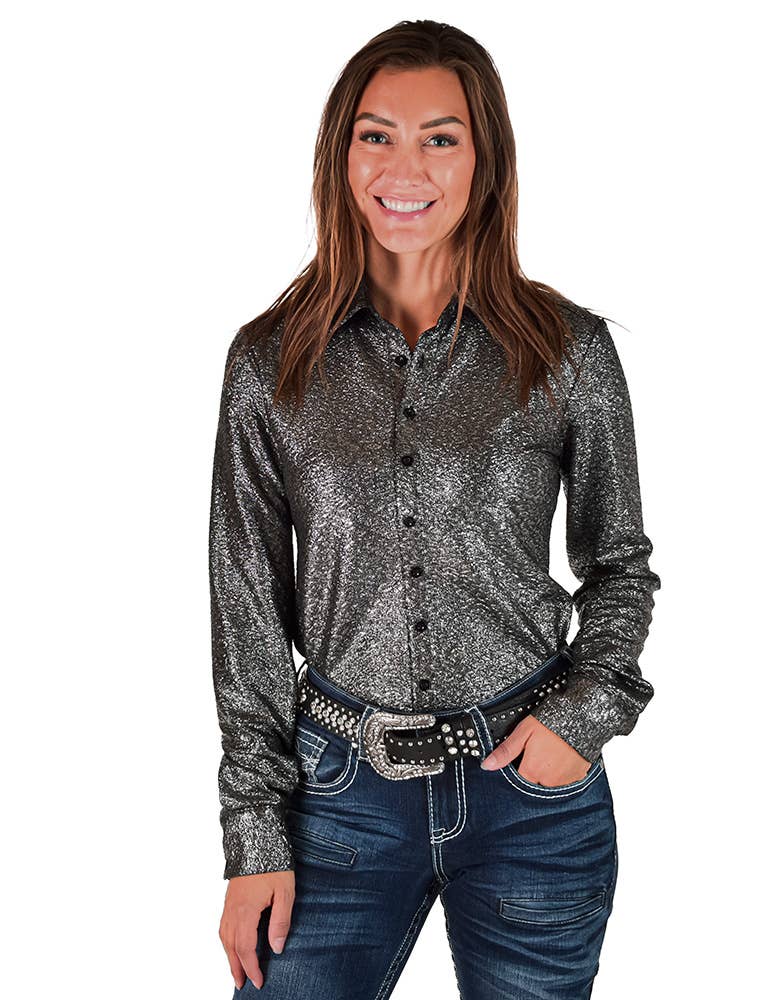 Cowgirl Tuff | Chemise Pullover | Chrome Shimmer over Black (S & L)