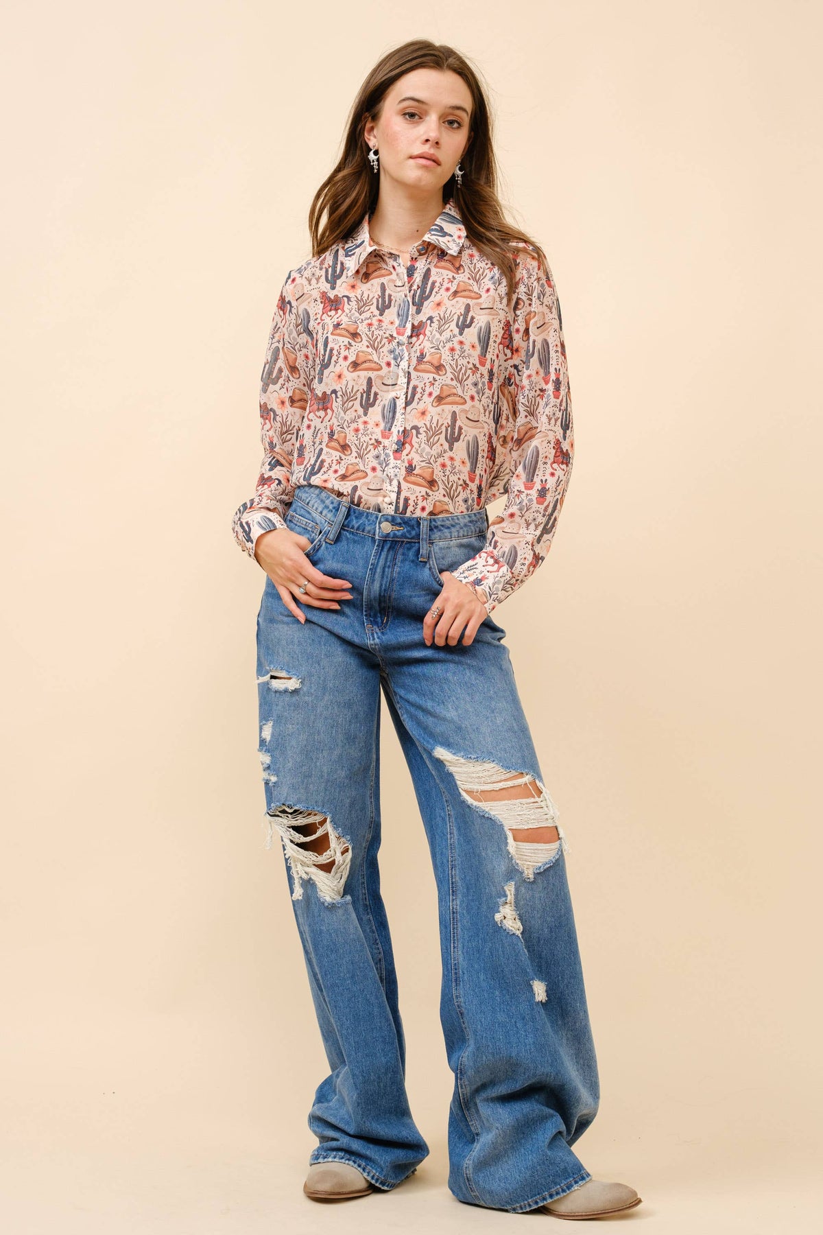 Blue B | Chemise | Western Print Beige