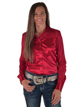 Load the image into the gallery, Cowgirl Tuff | Chemise Pullover | Lace Sleeves In Rich Red Satin
