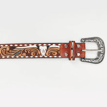 Charger l&#39;image dans la galerie, Ceinture | Cow Skull Turquoise Whipstitch Unisex
