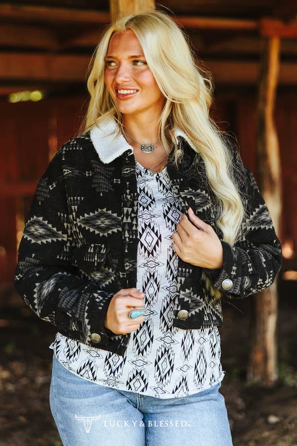 BIENTÔT DISPONIBLES | L&B | Manteau | Noir Aztec & Ivory Sherpa