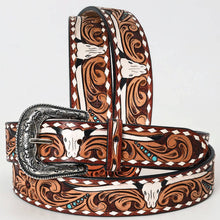 Charger l&#39;image dans la galerie, Ceinture | Cow Skull Turquoise Whipstitch Unisex
