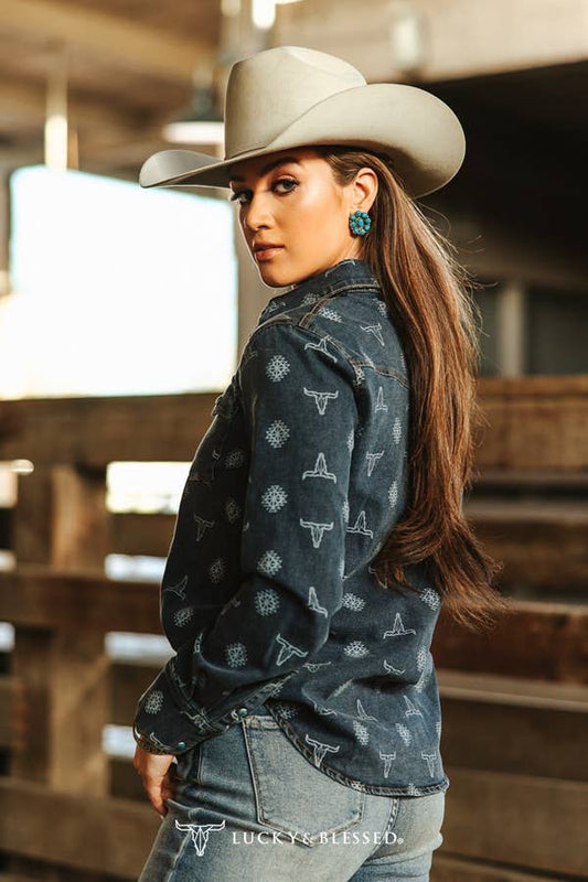 L&B | Chemise | Vintage Mid Wash Cowskull Aztec