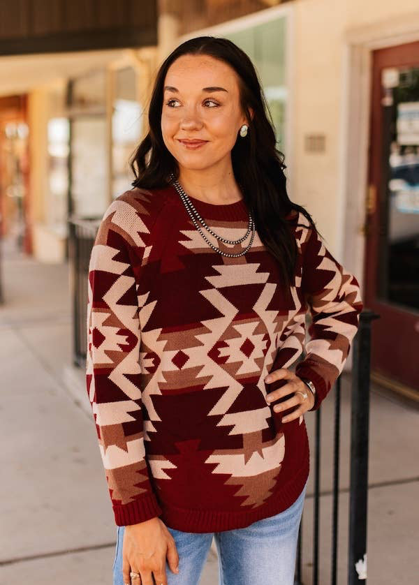 BIENTÔT DISPONIBLE | L&B | Chandail | Tricot Bourgogne Aztec Buffalo