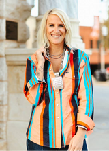 Load the image into the gallery, L&amp;B | Chemise | Peach Serape Retro 90s
