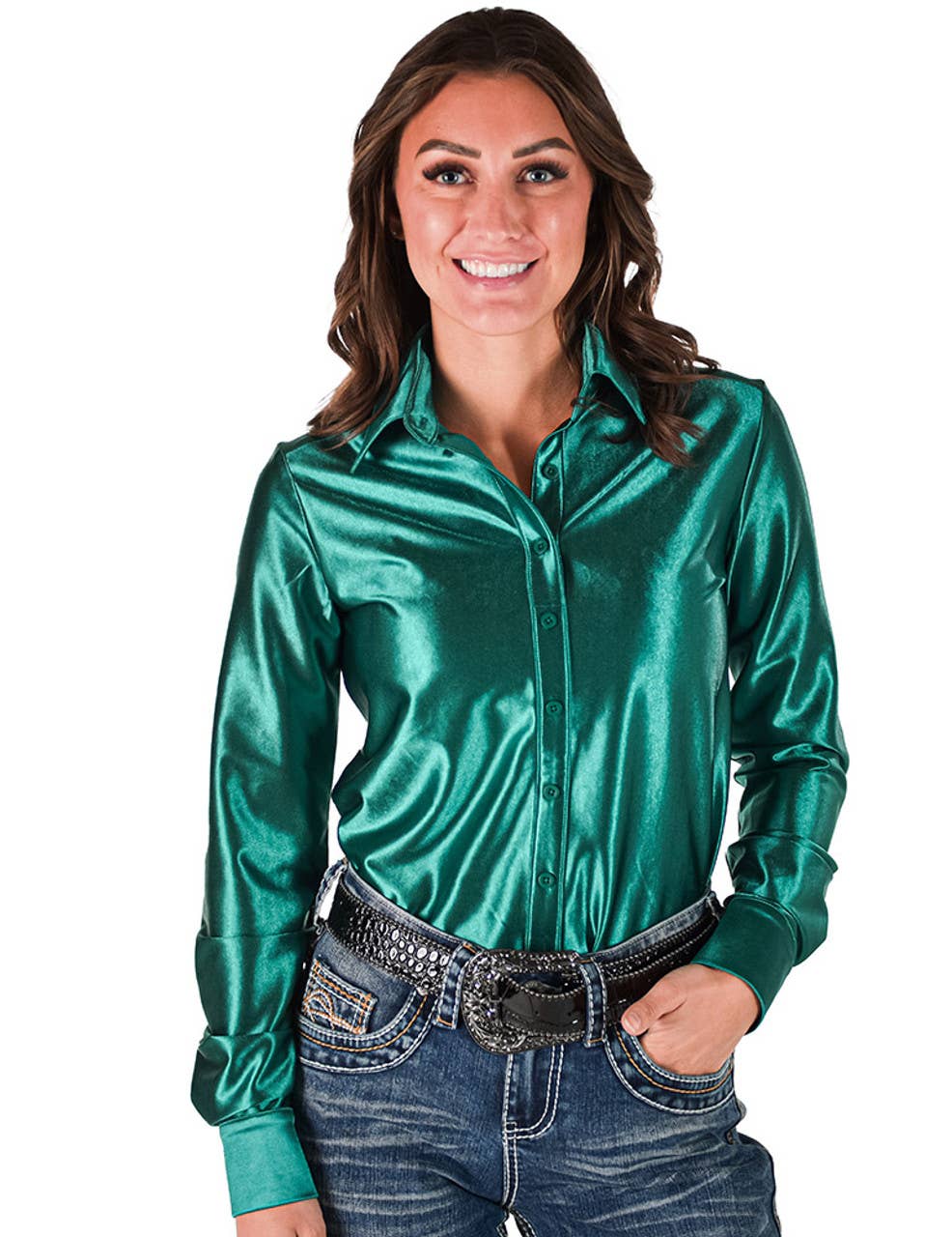 Cowgirl Tuff | Chemise Pullover | Deep Turquoise Satin | Large