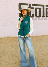 Load the image into the gallery, BIENTÔT DISPONIBLES | L&amp;B | Veste | Teal Puffer W Aztec Lining Boot Stitch Detail
