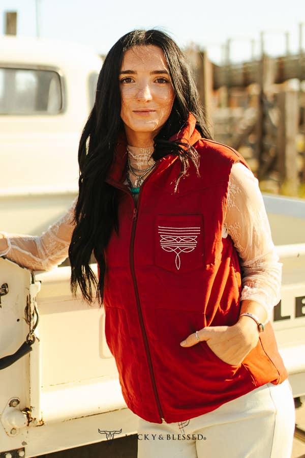 L&B | Puffer Vest | Wine Aztec Lining Boot Stitch